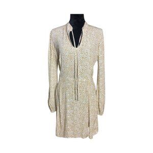 RUE STIIC Cream Sequin Tie Front Sheath Dress Long Sleeve Women's Size Medium
